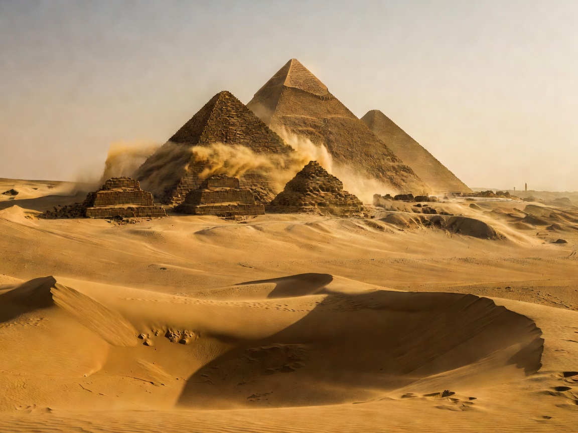 Ancient Egyptian sand pyramids dynamic landscape